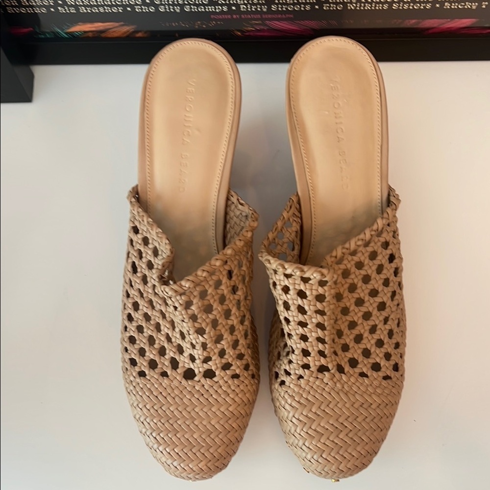 Veronica Beard Hardie Sand Woven Leather Clog-SZ 12
